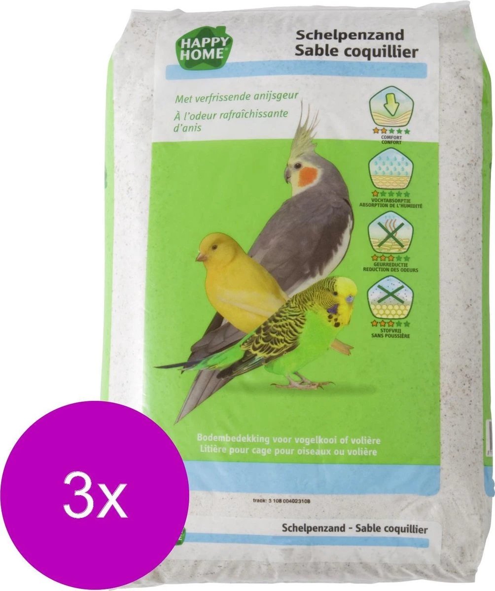 Happy Home Schelpenzand – Vogelbodembedekking – 3 X 20 Kg 3 Happy Home Schelpenzand – Vogelbodembedekking – 3 X 20 Kg