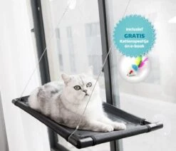 Kattenmand Voor Aan Het Raam – Kattenbed – Hangmat Kat – Kattenhangmat – Zwart – Incl. GRATIS E-Book & Kattenspeeltje!