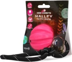 Dog Comets Ball Halley Met Touw Hondenspeeltje – Duurzaam Honden Speelgoed – Stevige Honden Bal – Rubberen Bal – Geschikt Voor Honden – Hondenbal Voor Gezonder Tandvlees – Roze – 6 Diameter