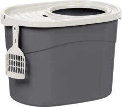 Iris Ohyama Top Entry Kattenbak TECL-20 – Kunststof – Grijs/Wit – Met Schepje
