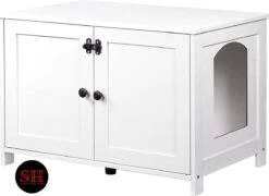 Signature Home Wittykitty Kattenbak – Kattenkast – Kattenbakkast – Kattenhuis Met Deur En Aparte Scheidingswand – Kattenbak Opbergdoos – Wit – 80 X 54 X 50.5 Cm