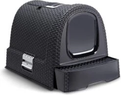 Kattenbak CURVER – Gesloten Kattenbak – Uitneembaar Onderste Compartiment Voor Eenvoudige Reiniging – Inclusief Kattenbakschepje En Vloermat – 51 X 39 X 39 Cm – Antraciet –