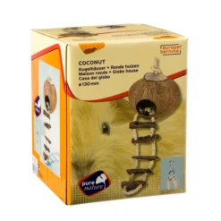 Europet Bernina Knaaghuisje Kokosnoot Met Ladder – Kooi Accessoire – Ø 13 Cm