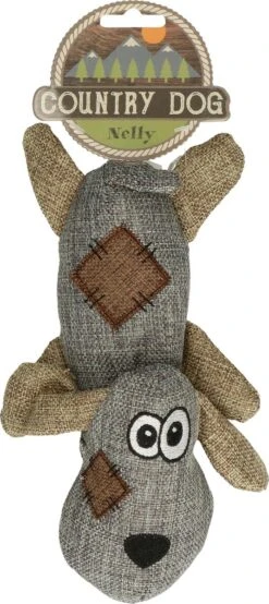 Country Dog Nelly – Honden Speelgoed – Honden Speeltje Met Piepgeluid – Speeltje Met Krakend Materiaal – Honden Knuffel Gemaakt Van Duurzame Materialen – Dubbel Gestikt – Extra Lagen – Voor Trek Spelletjes Of Apporteren – Grijs/Bruin – 24cm